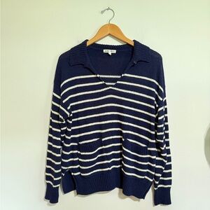 Navy Blue and White Striped Women Terrycloth Sweater by Alex Mill